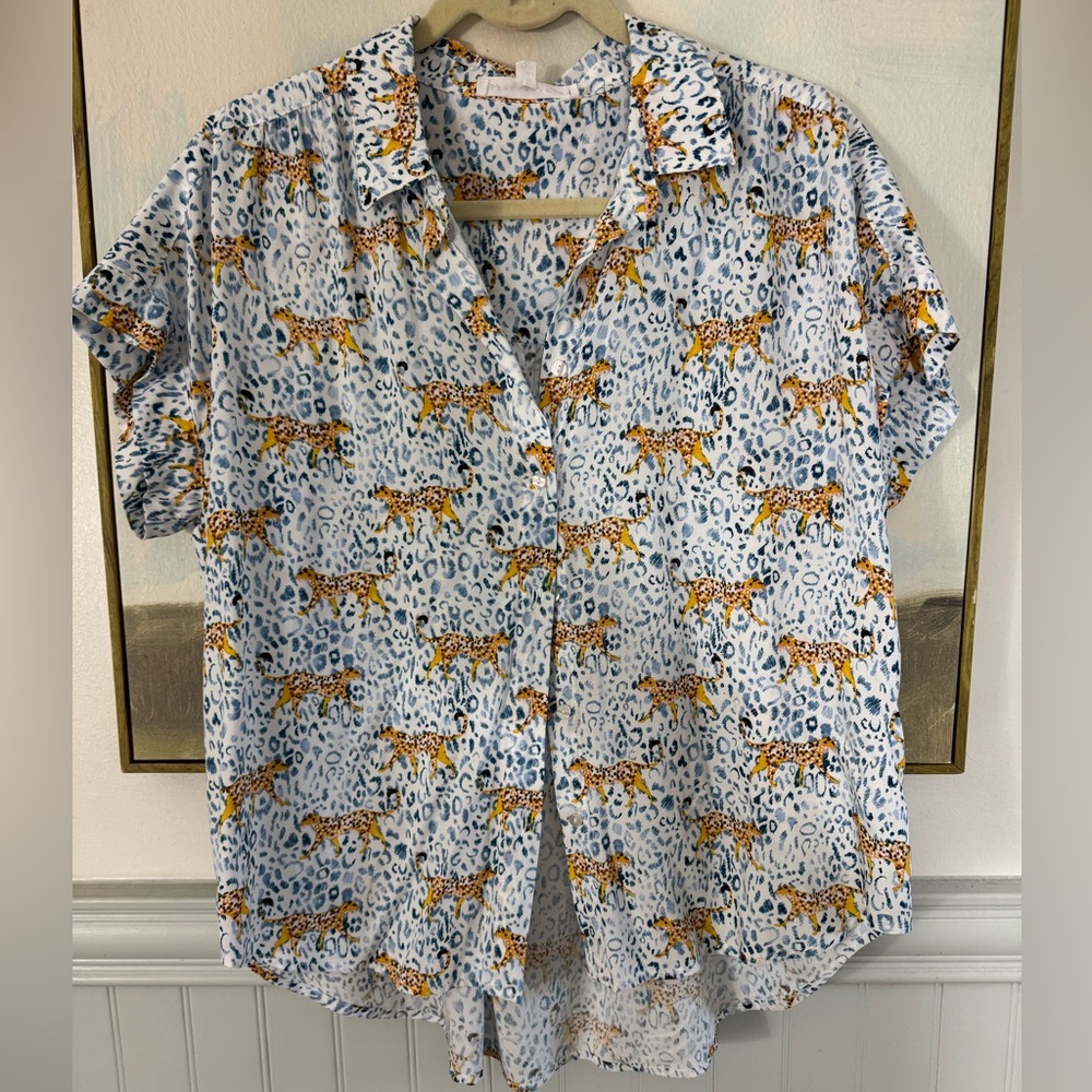 JANE & DELANCEY Cheetah Leopard Animal Print Button Up Blouse Size Medium